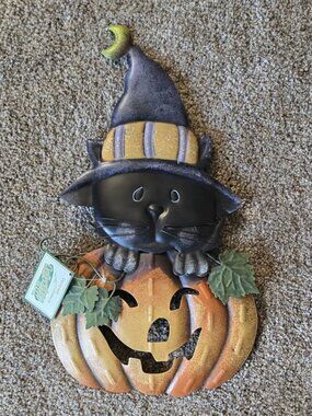 Halloween Cat Jack o Lantern Wall Decor Metal